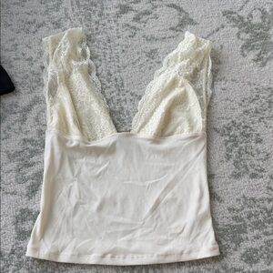 Free People Cream Lace Trim Top